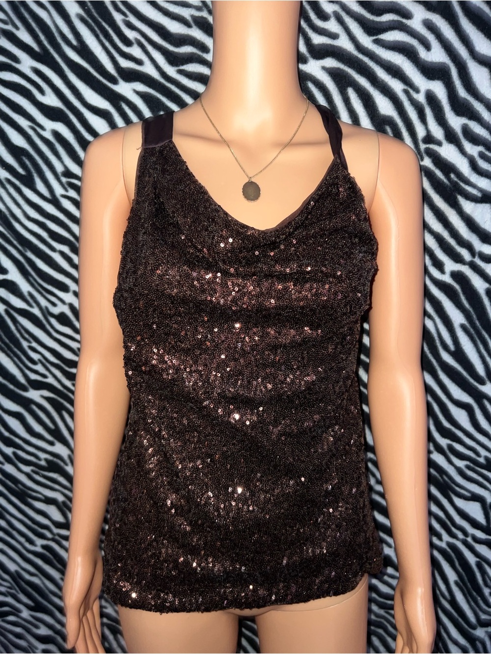 Y2K Jennifer Lopez Brown Sequin Cowl Neck Camisole